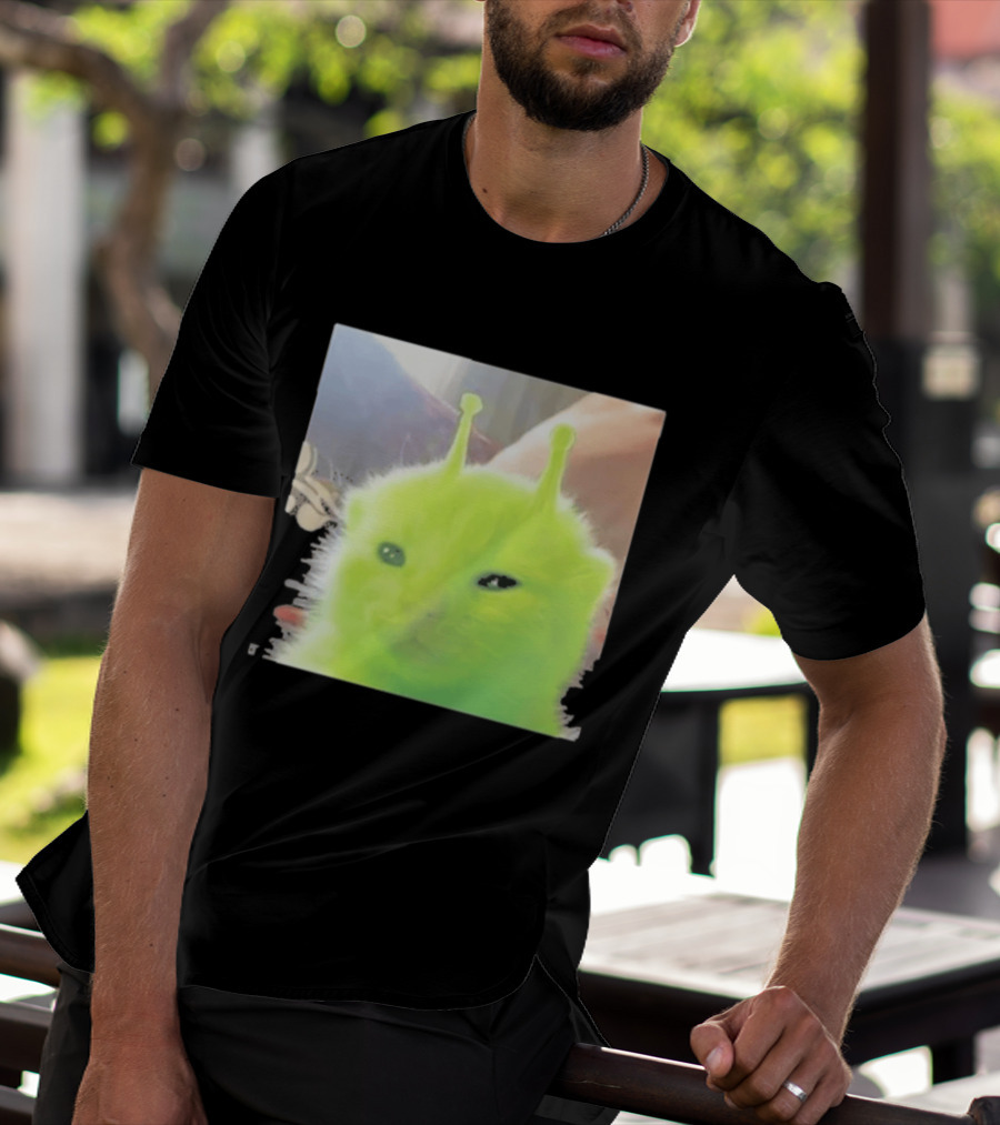 Glorp Alien Cat Winking Whimsical Green Feline With Antennae T-Shirt