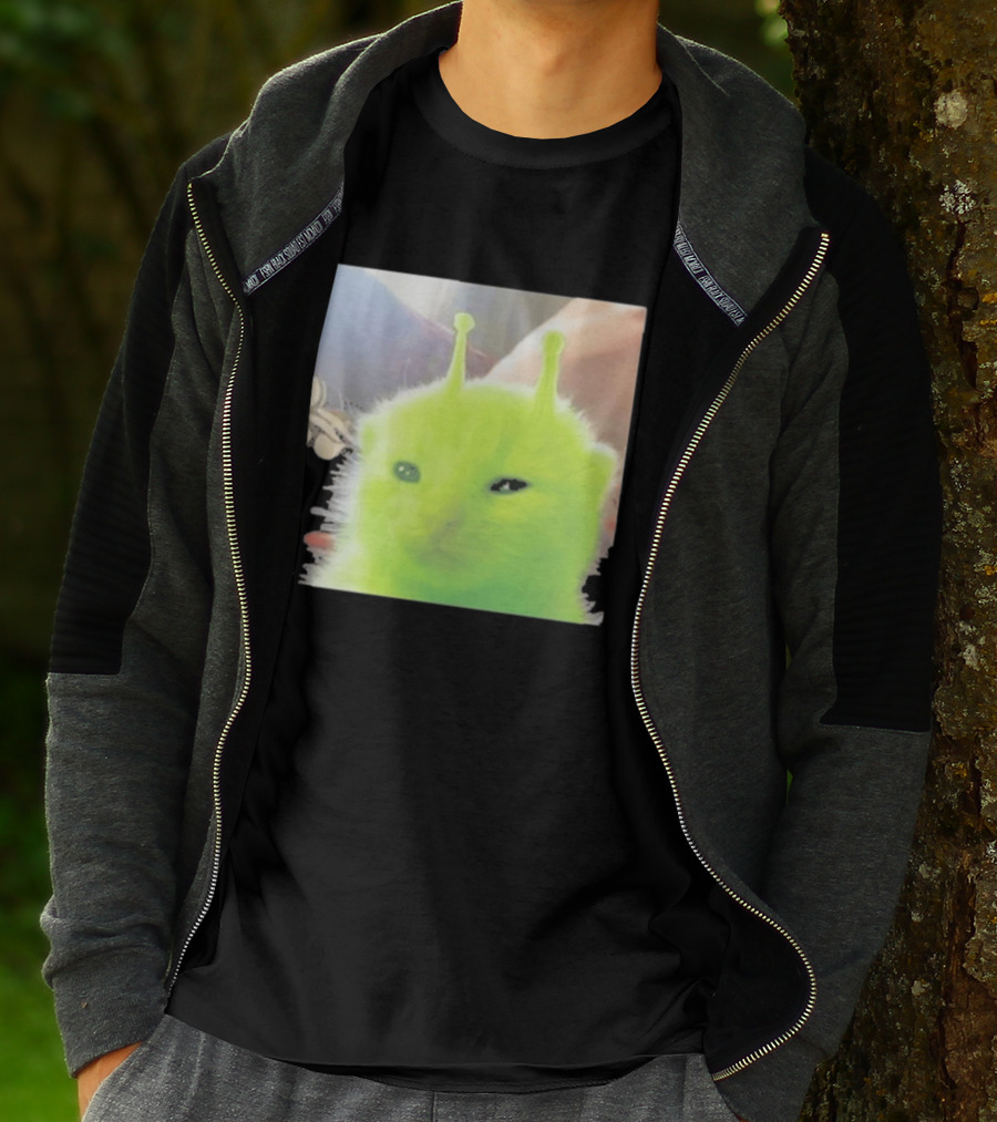 Glorp Alien Cat Winking Whimsical Green Feline With Antennae T-Shirt