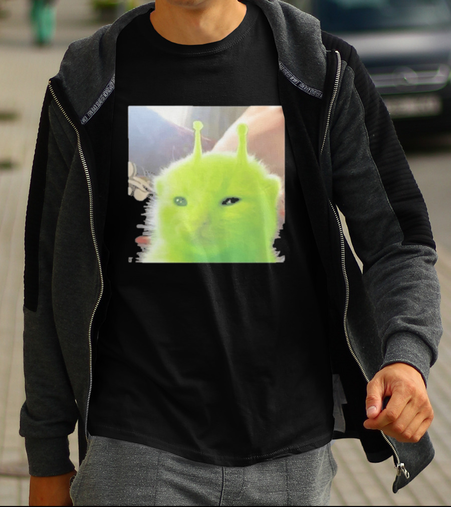 Glorp Alien Cat Winking Whimsical Green Feline With Antennae T-Shirt