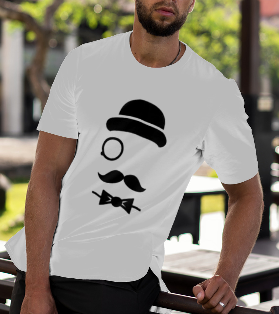 Bowler Hat Monocle Mustache Bow Tie T-Shirt