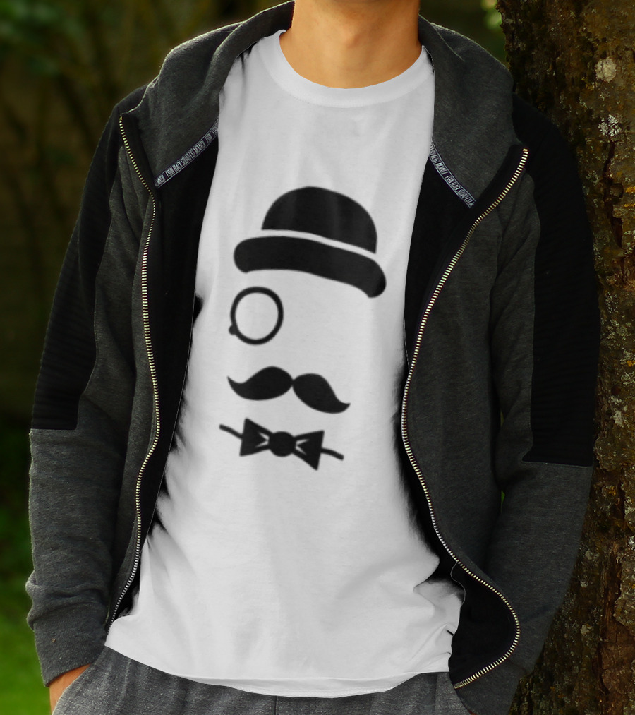 Bowler Hat Monocle Mustache Bow Tie T-Shirt