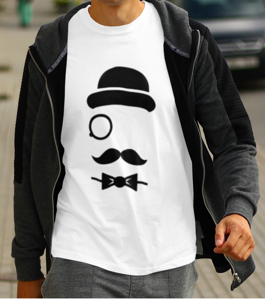 Bowler Hat Monocle Mustache Bow Tie T-Shirt