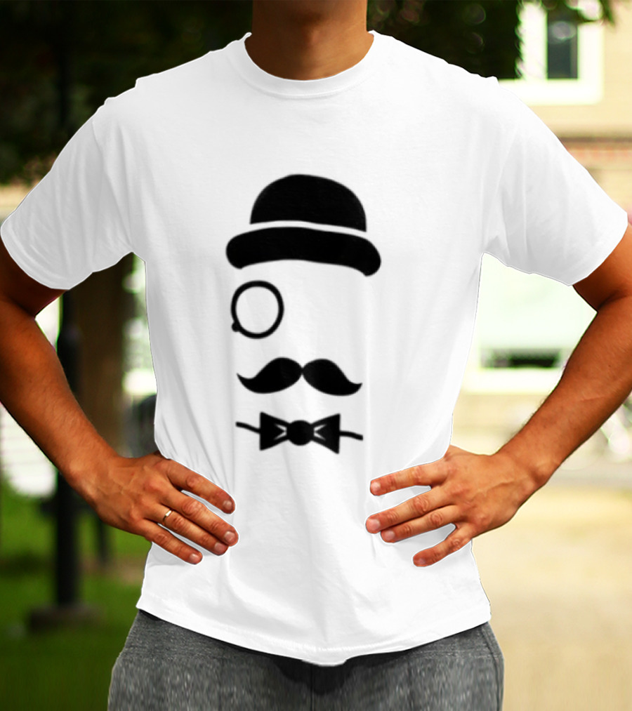 Bowler Hat Monocle Mustache Bow Tie T-Shirt