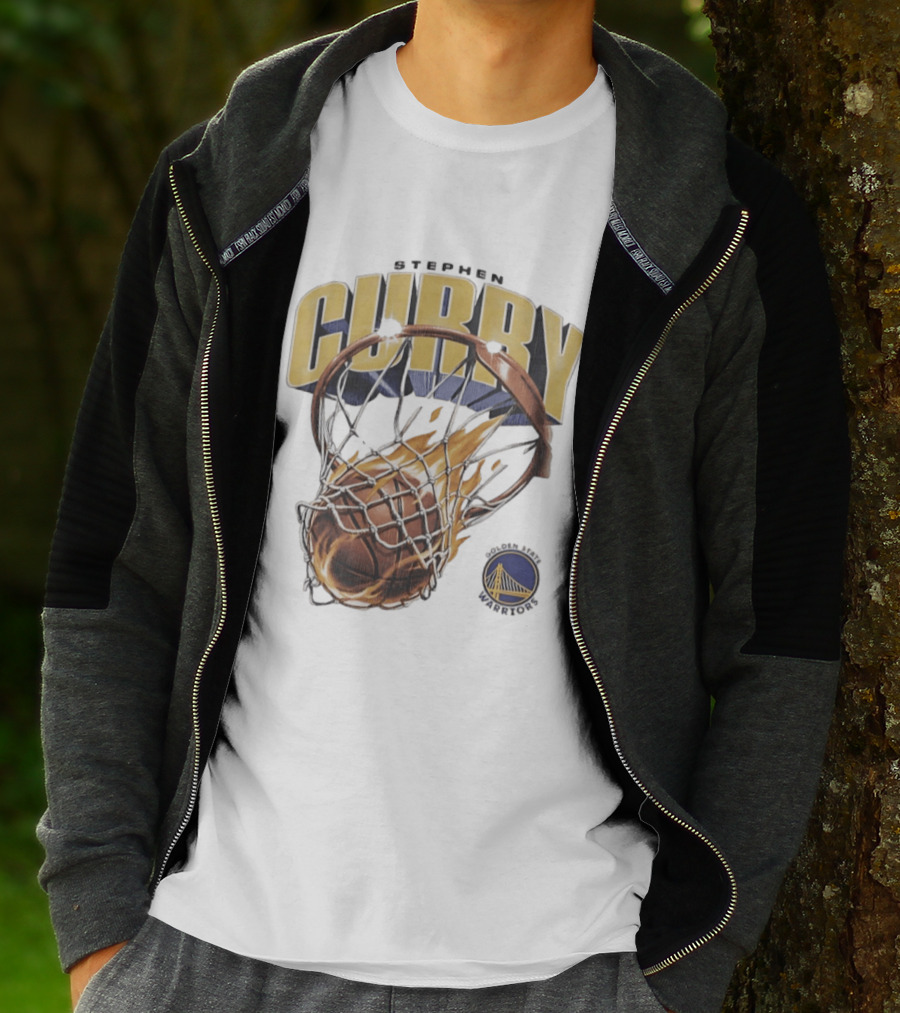 Stephen Curry Golden State Warriors Flaming Basketball Net T-Shirt
