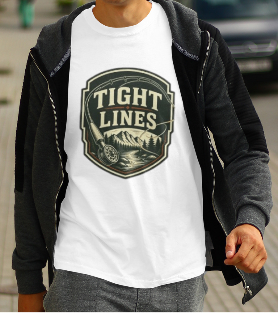 Tight Lines Fishing Mountain River Nature Fly Rod T-Shirt