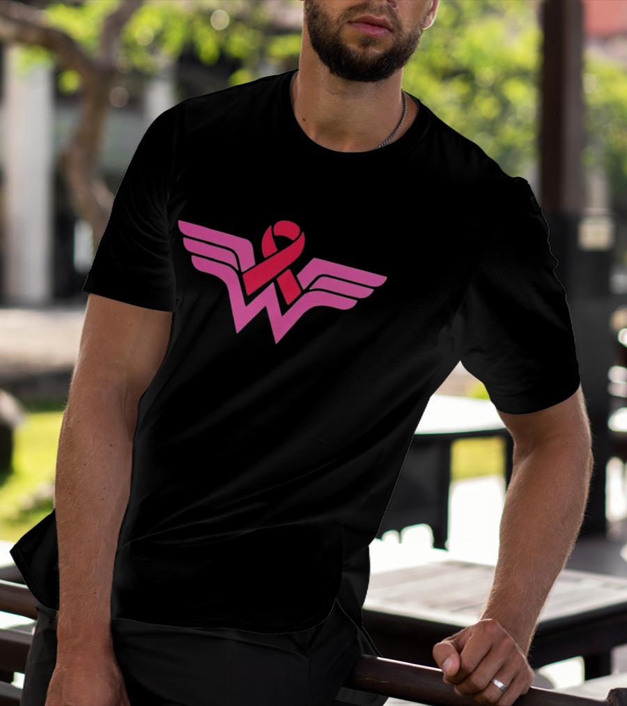 Pink Wing Shaped Ribbon Breast Cancer Awareness Hero T-Shirt