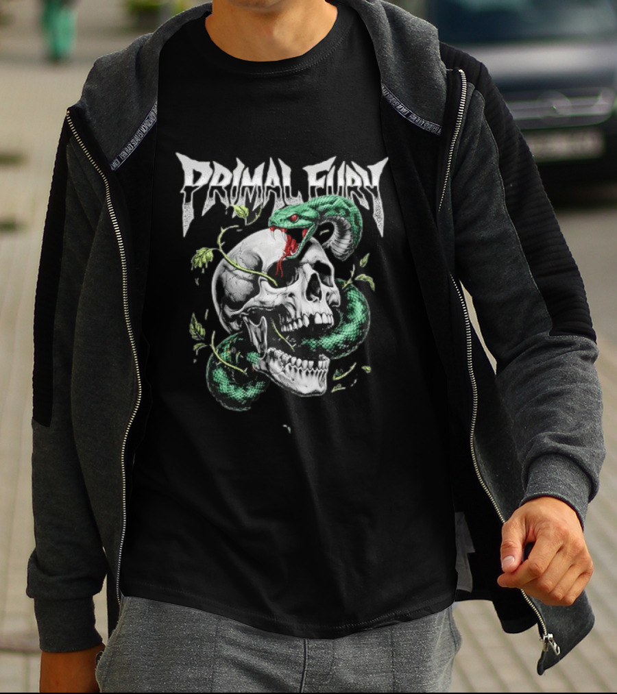 Primal Fury Skull And Serpent Heavy Metal T-Shirt