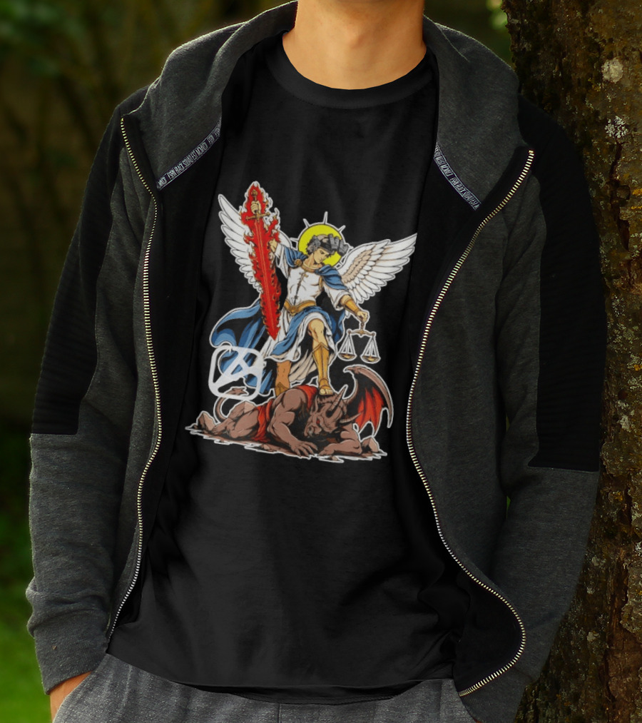 Saint Michael Archangel Warrior Flaming Sword Scales Victory Over Evil T-Shirt