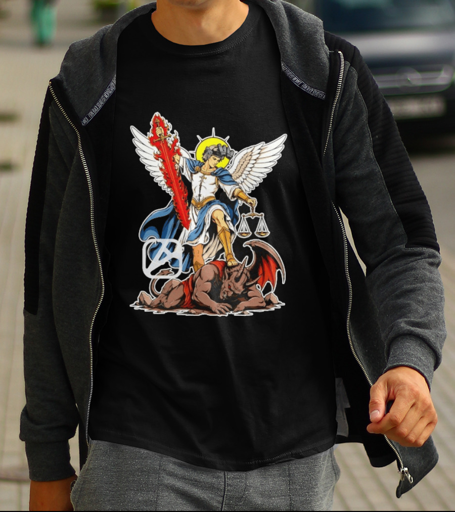 Saint Michael Archangel Warrior Flaming Sword Scales Victory Over Evil T-Shirt