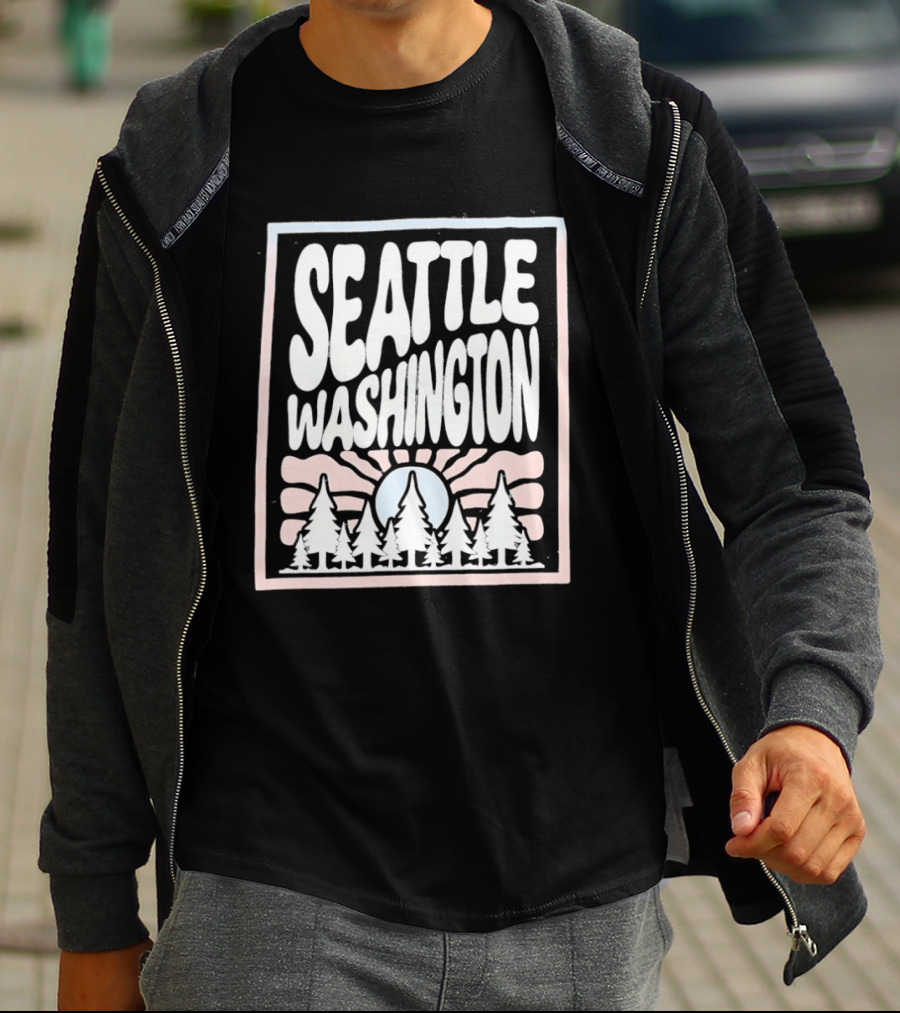 Seattle Washington Sunburst Pine Trees T-Shirt