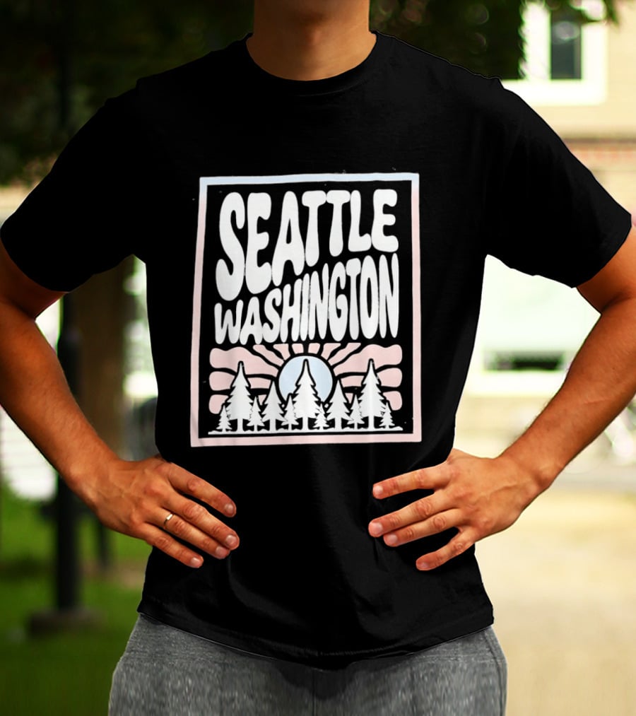 Seattle Washington Sunburst Pine Trees T-Shirt
