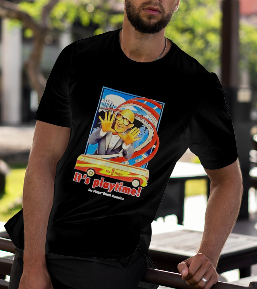 Six Flags Great America Mr. Six It's Playtime Roller And Bus Adventure T-Shirt