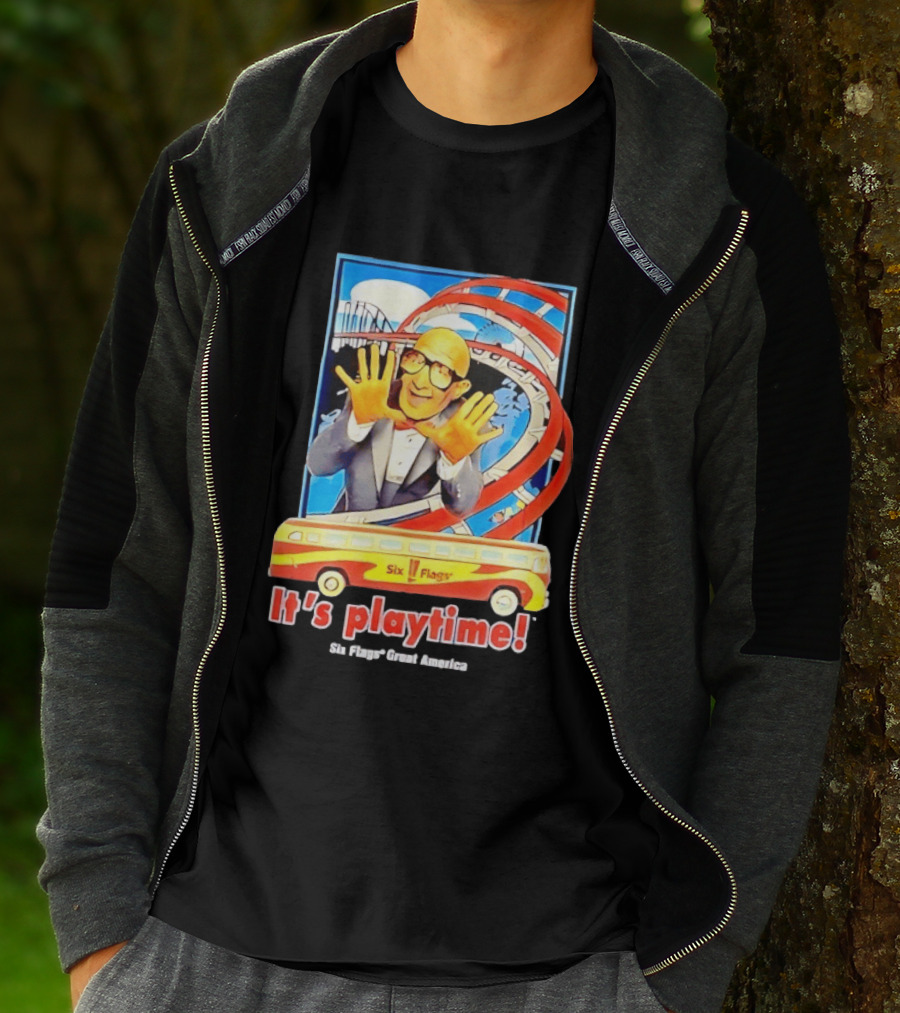 Six Flags Great America Mr. Six It's Playtime Roller And Bus Adventure T-Shirt