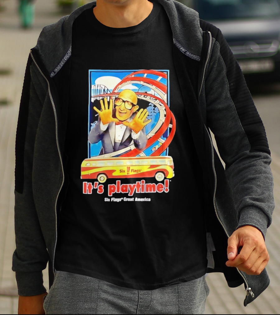 Six Flags Great America Mr. Six It's Playtime Roller And Bus Adventure T-Shirt