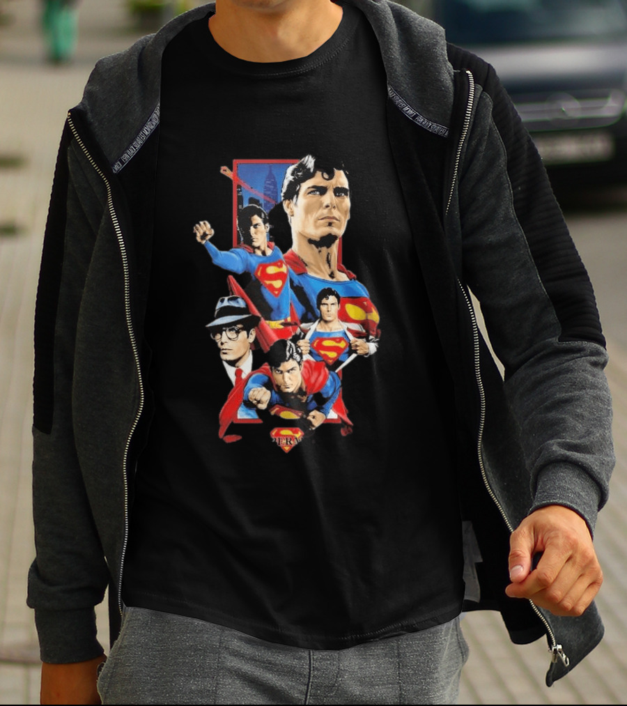 Superman Christopher Reeve Richard Donner Vintage Comic Collage T-Shirt