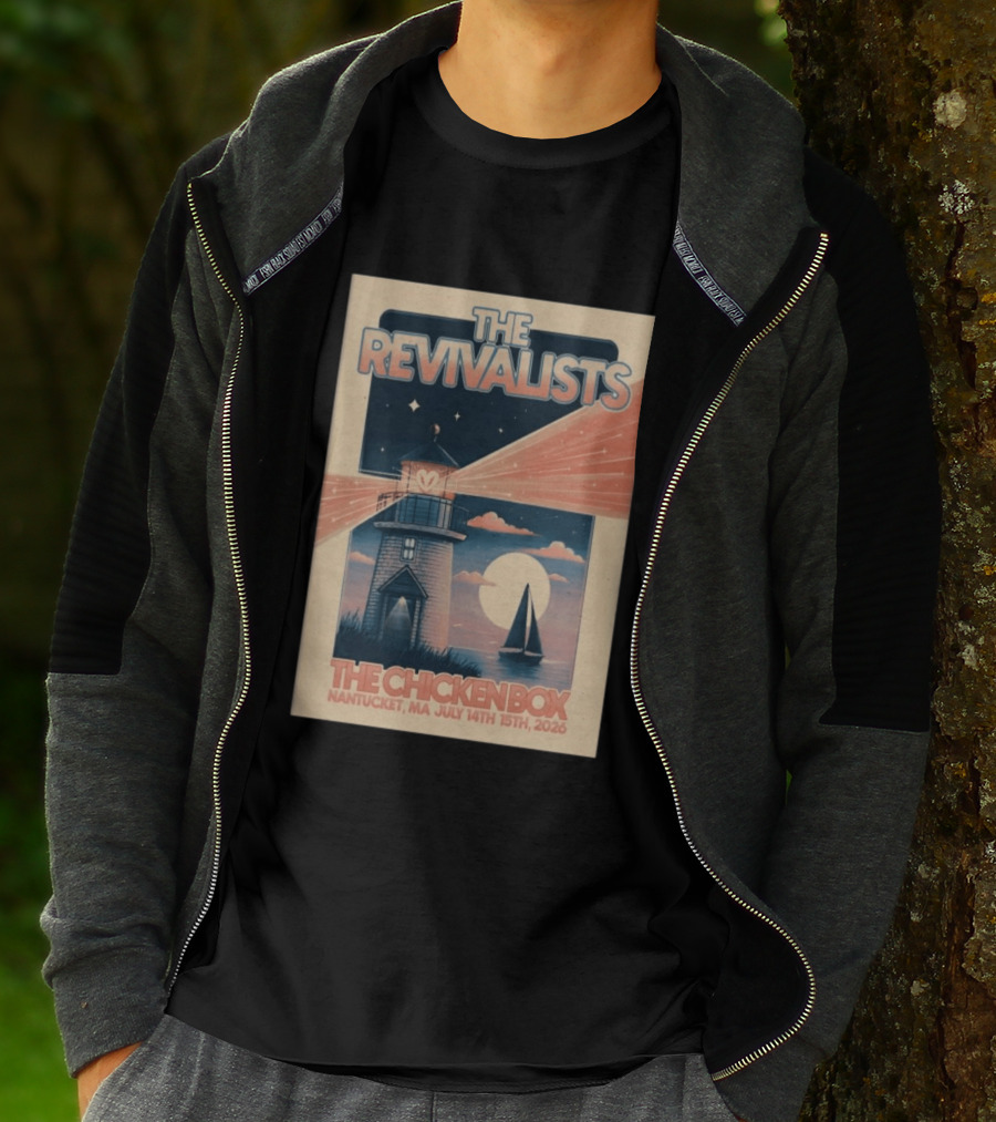 The Revivalists The Chicken Box Nantucket MA July 14th 15th 2026 Lighthouse Sailboat T-Shirt