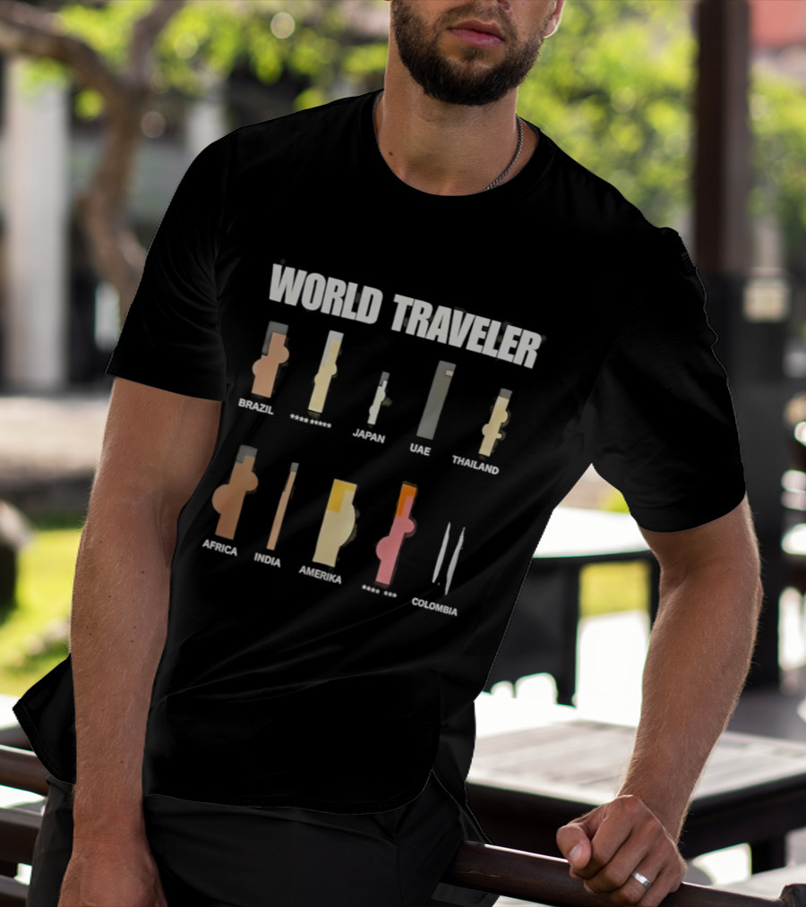 World Traveler Icons Brazil Japan UAE Thailand Africa India America Mexico Colombia T-Shirt