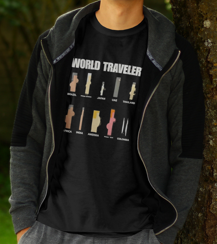 World Traveler Icons Brazil Japan UAE Thailand Africa India America Mexico Colombia T-Shirt