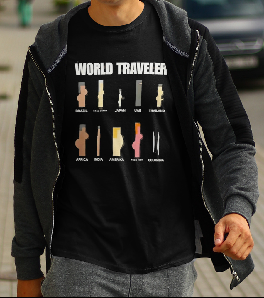 World Traveler Icons Brazil Japan UAE Thailand Africa India America Mexico Colombia T-Shirt