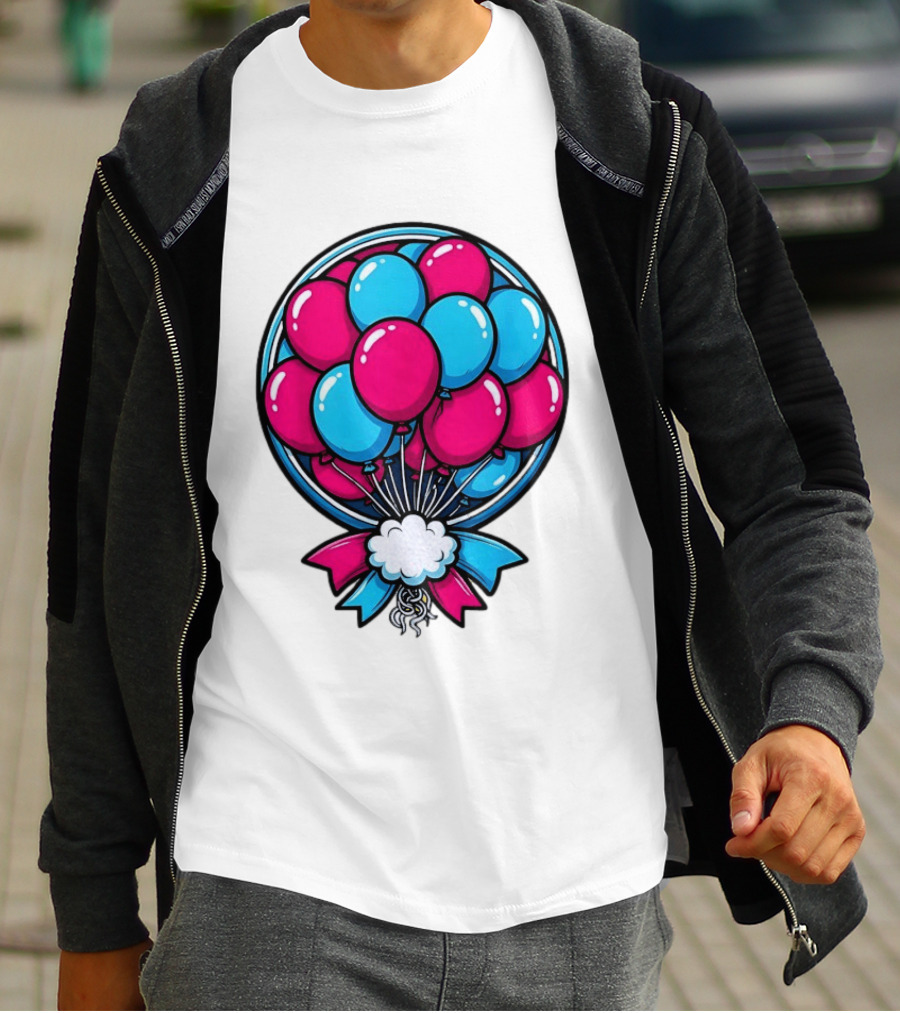 Balloon Bouquet Cartoon Vibrant Pink And Blue Celebration T-Shirt