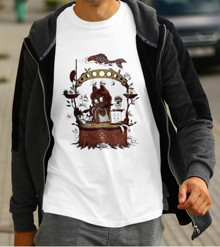 Critter Corner Fox Girl And Rabbits Anime Aesthetic T-Shirt