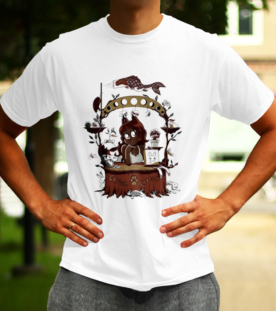Critter Corner Fox Girl And Rabbits Anime Aesthetic T-Shirt