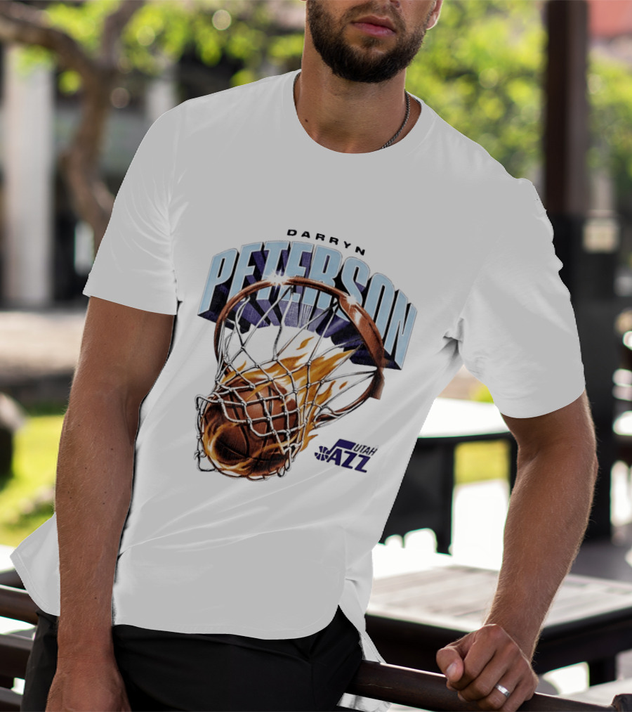 Darryn Peterson NBA Utah Jazz Basketball Hoop Flames T-Shirt