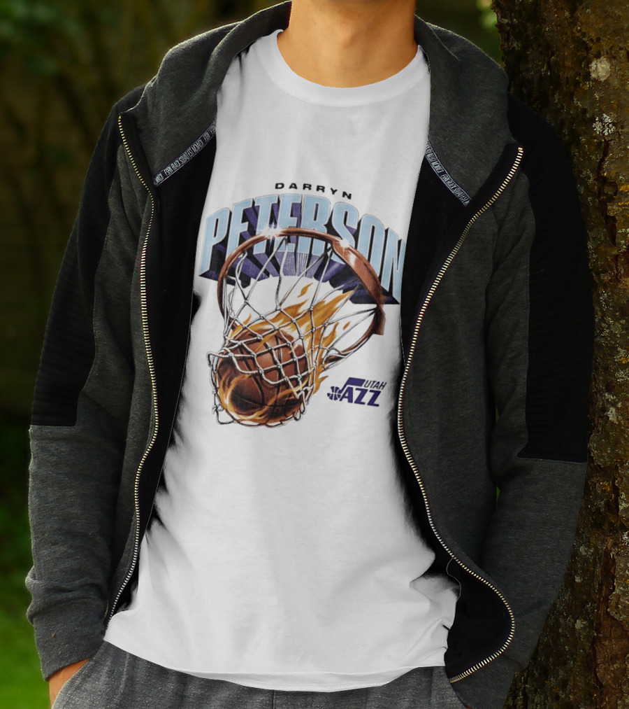 Darryn Peterson NBA Utah Jazz Basketball Hoop Flames T-Shirt