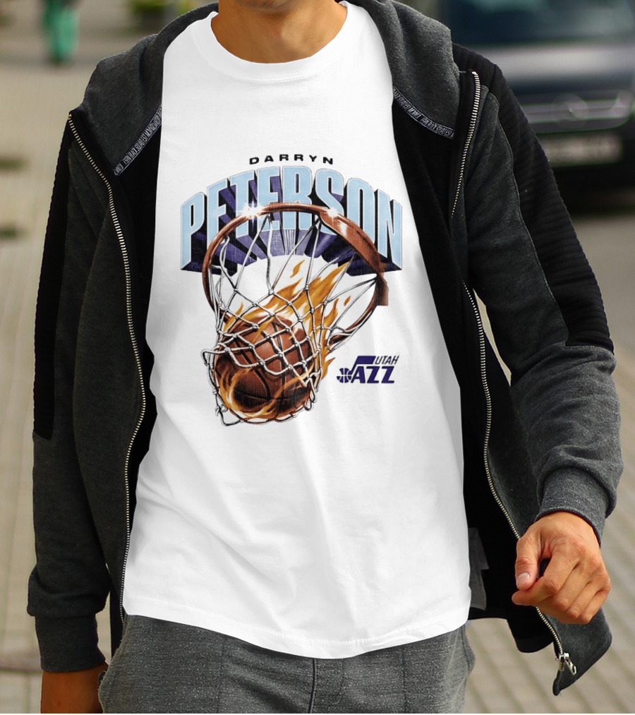 Darryn Peterson NBA Utah Jazz Basketball Hoop Flames T-Shirt