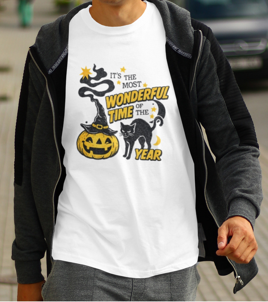 It's The Most Wonderful Time Of The Year Halloween Pumpkin Black Cat T-Shirt