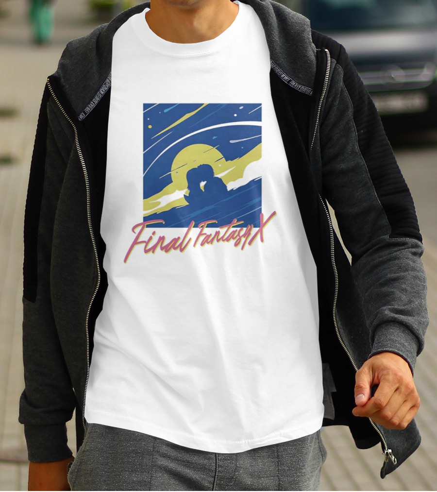 Final Fantasy X Tidus And Yuna Romantic Silhouette Under Moonlit Sky T-Shirt