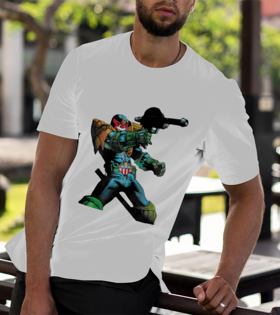 Judge Dredd Lawgiver Comic Book Character With Iconic Helmet T-Shirt