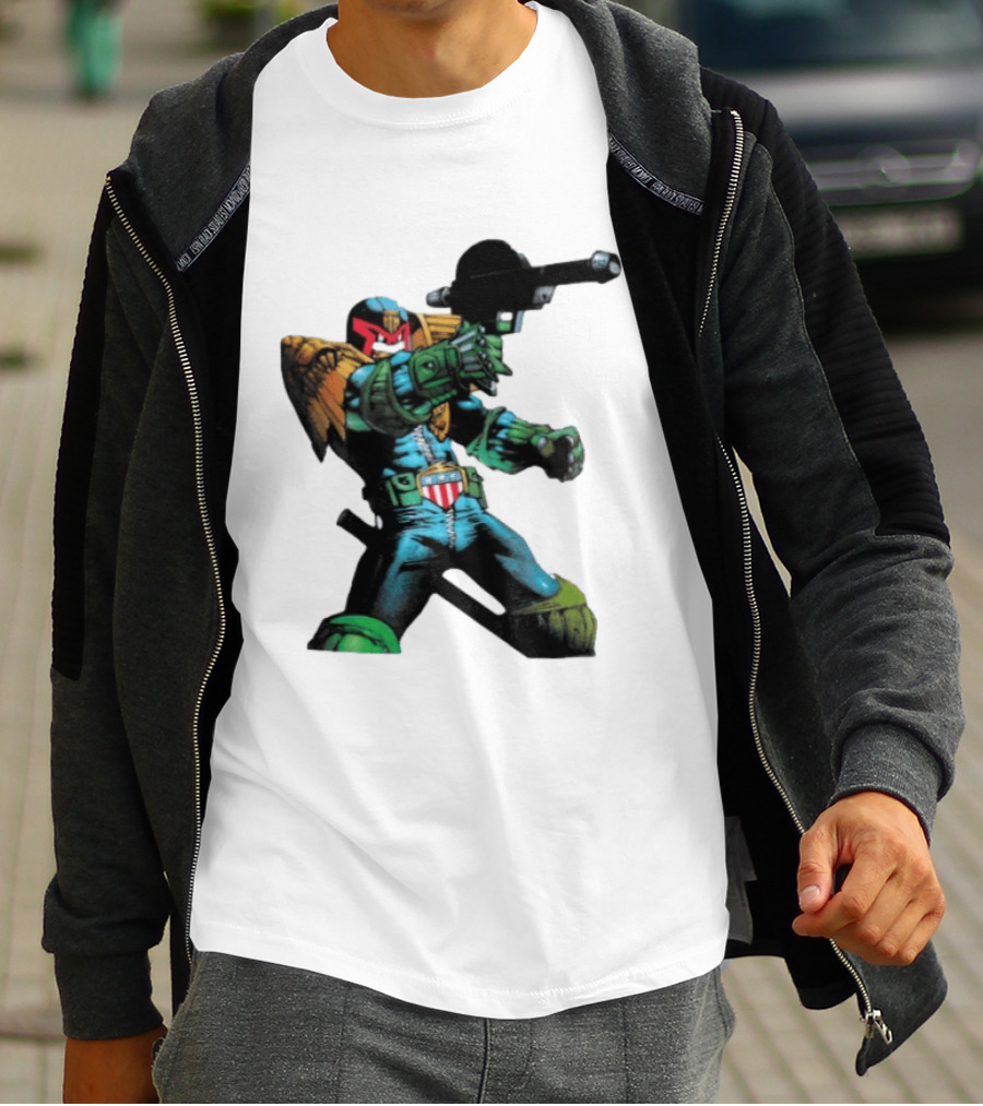 Judge Dredd Lawgiver Comic Book Character With Iconic Helmet T-Shirt