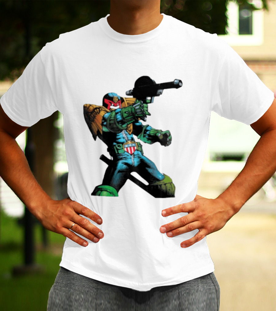 Judge Dredd Lawgiver Comic Book Character With Iconic Helmet T-Shirt