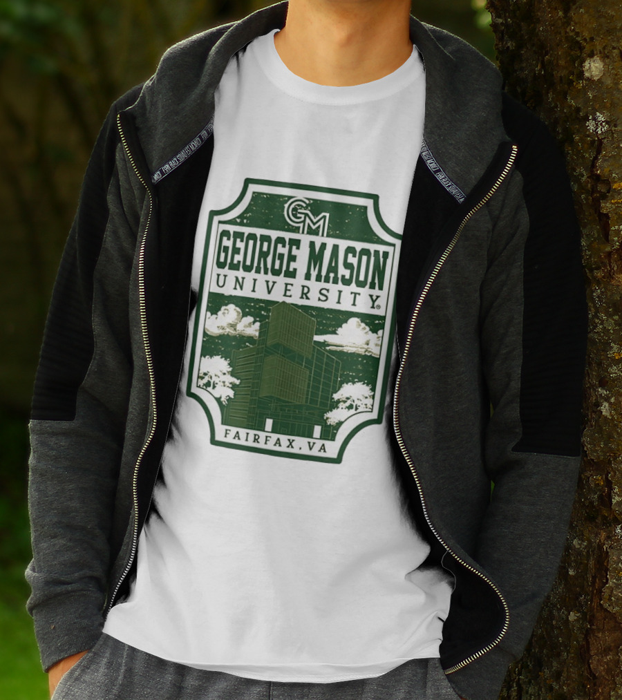 George Mason University GMU Fairfax VA Campus Scene Retro Vintage Green T-Shirt