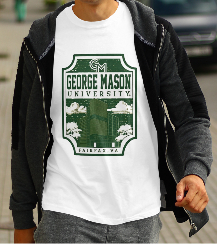 George Mason University GMU Fairfax VA Campus Scene Retro Vintage Green T-Shirt