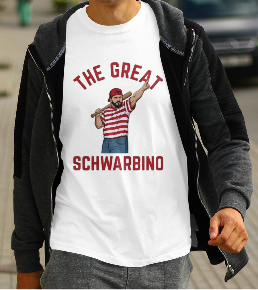The Great Schwarbino Kyle Schwarber Baseball Tribute Red Striped T-Shirt