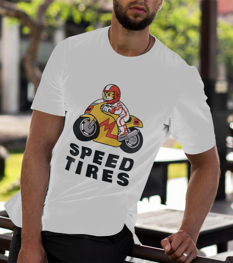 Speed Tires Tiger Motorcycle Racing Biker Rider On Yellow Bike T-Shirt