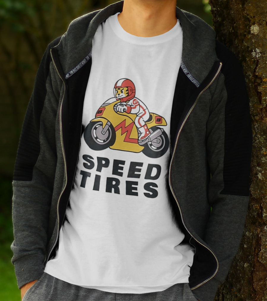 Speed Tires Tiger Motorcycle Racing Biker Rider On Yellow Bike T-Shirt