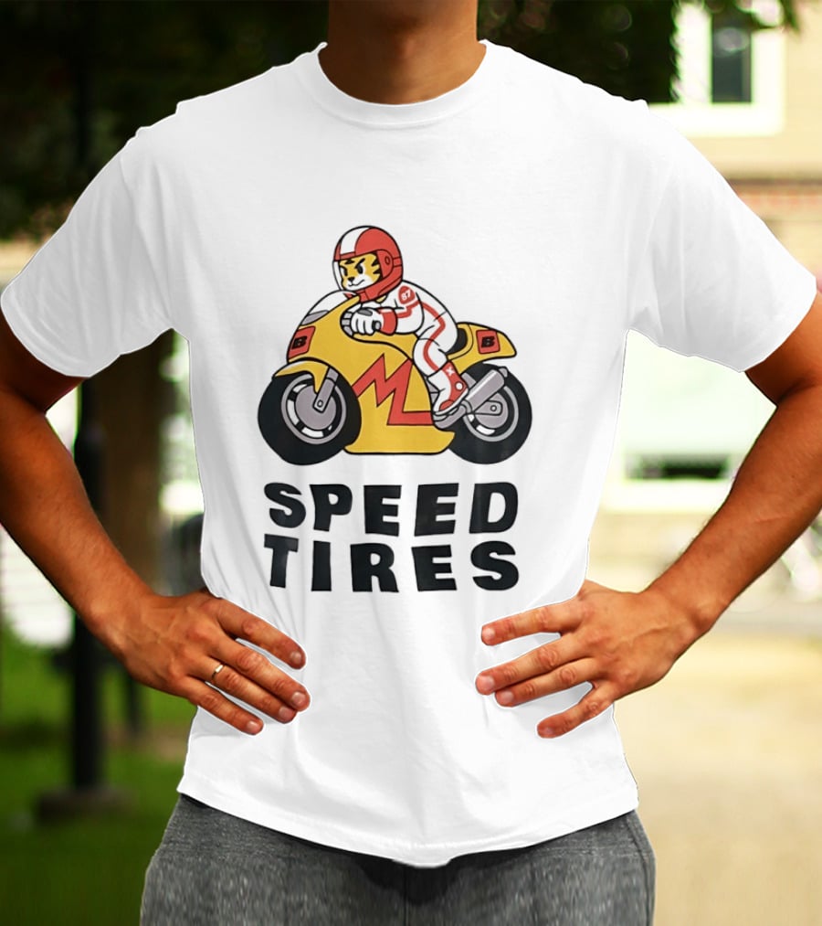 Speed Tires Tiger Motorcycle Racing Biker Rider On Yellow Bike T-Shirt