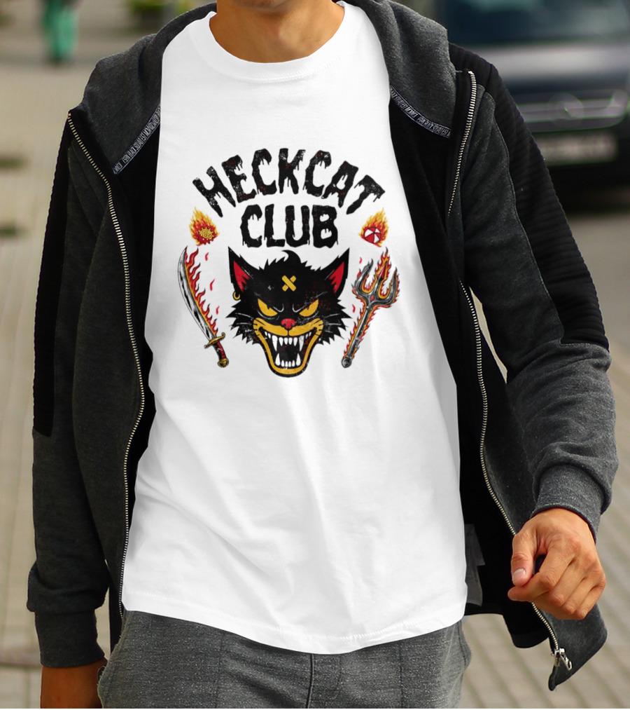Heckcat Club Black Cat Sword Trident Flames T-Shirt