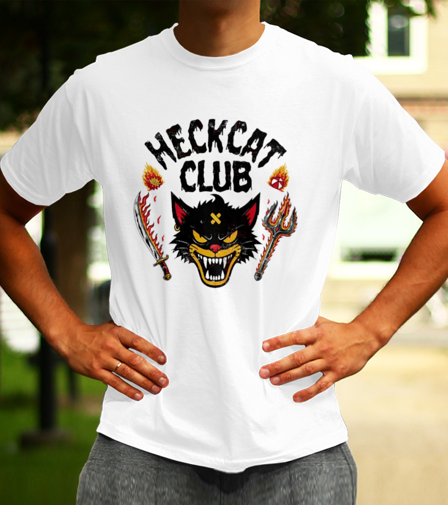 Heckcat Club Black Cat Sword Trident Flames T-Shirt