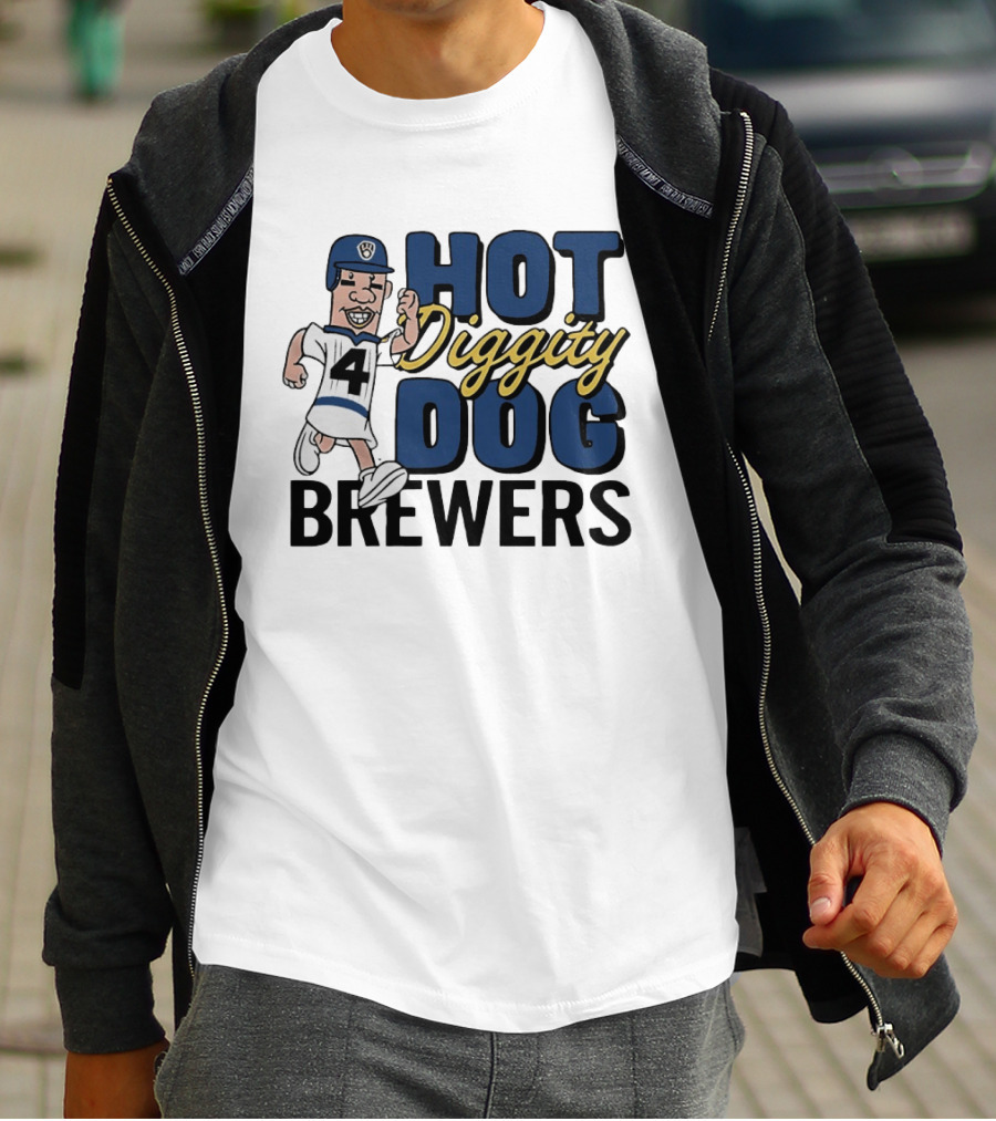 Milwaukee Brewers Hot Diggity Dog Baseball Player Number 4 T-Shirt