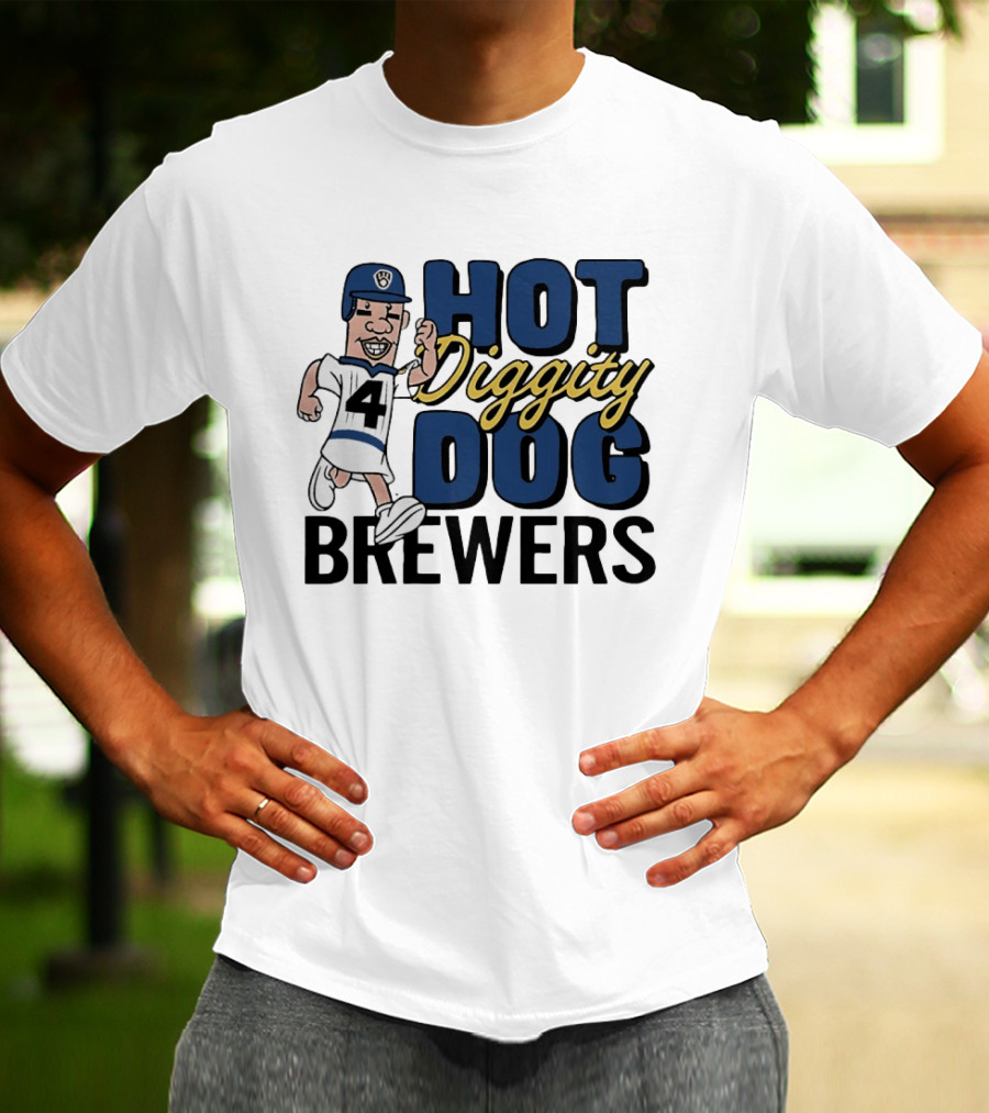 Milwaukee Brewers Hot Diggity Dog Baseball Player Number 4 T-Shirt