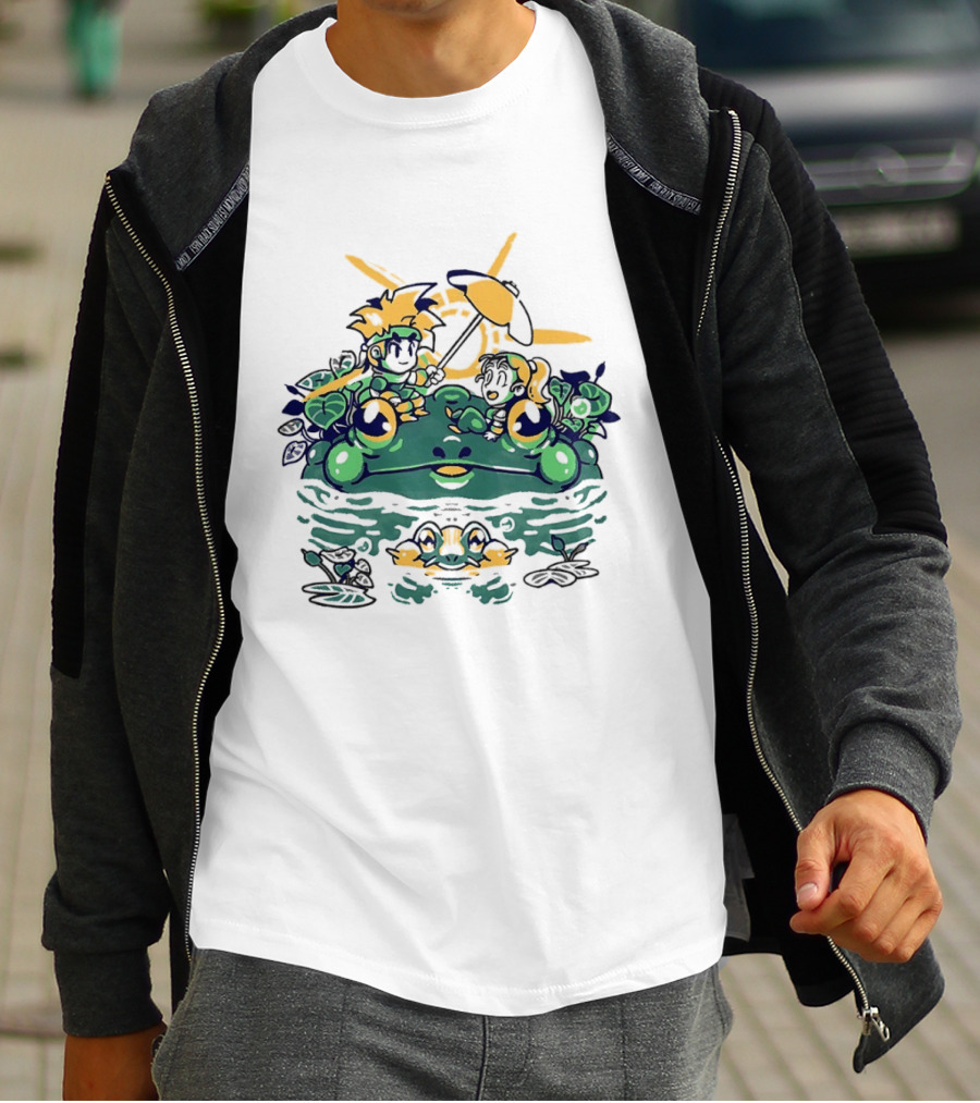 Hot Summer Swamp Frog Nature Characters Relaxing In Sun With Tropical Plants T-Shirt