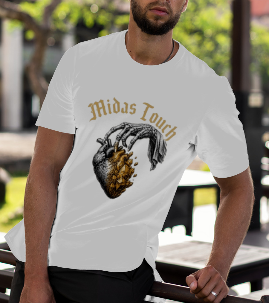 Midas Touch Skeleton Hand Crystal Heart T-Shirt