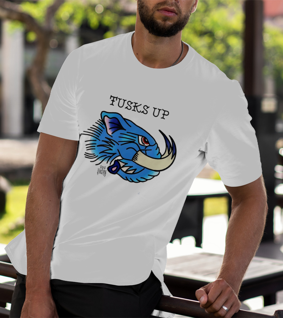 Tusks Up Blue Boar Head By Ghou Viscera T-Shirt