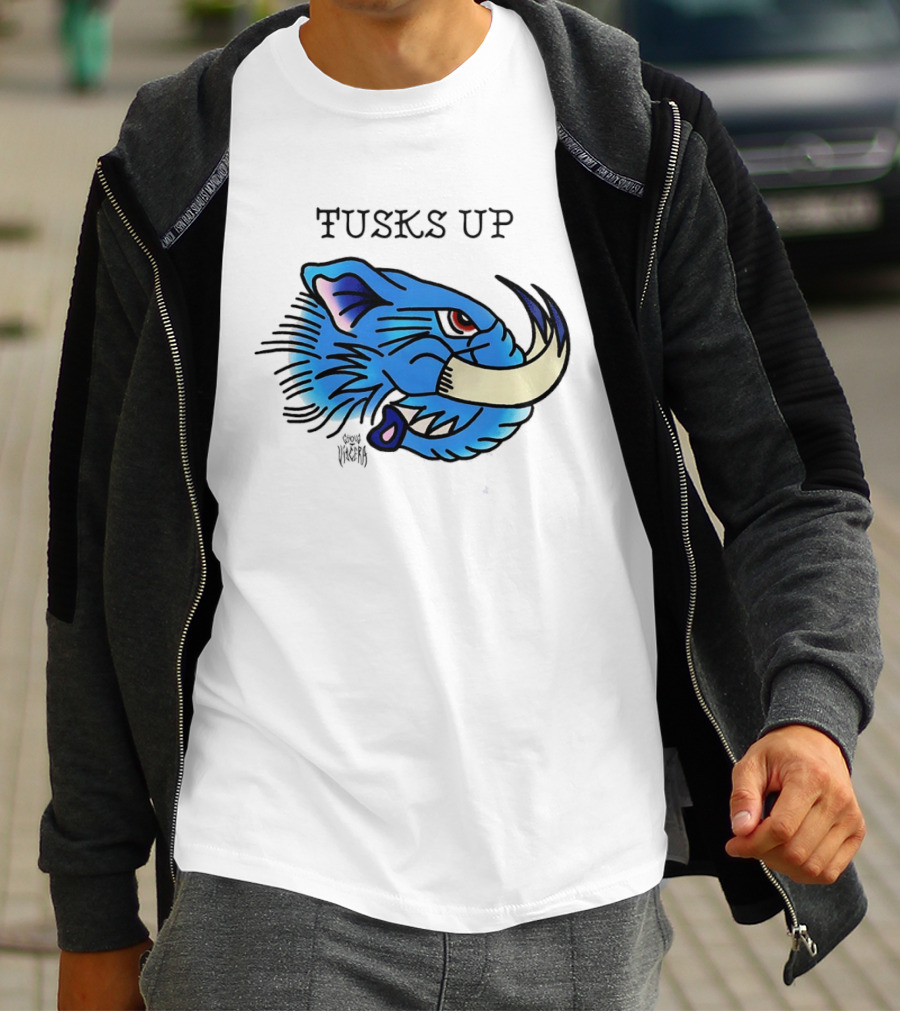 Tusks Up Blue Boar Head By Ghou Viscera T-Shirt