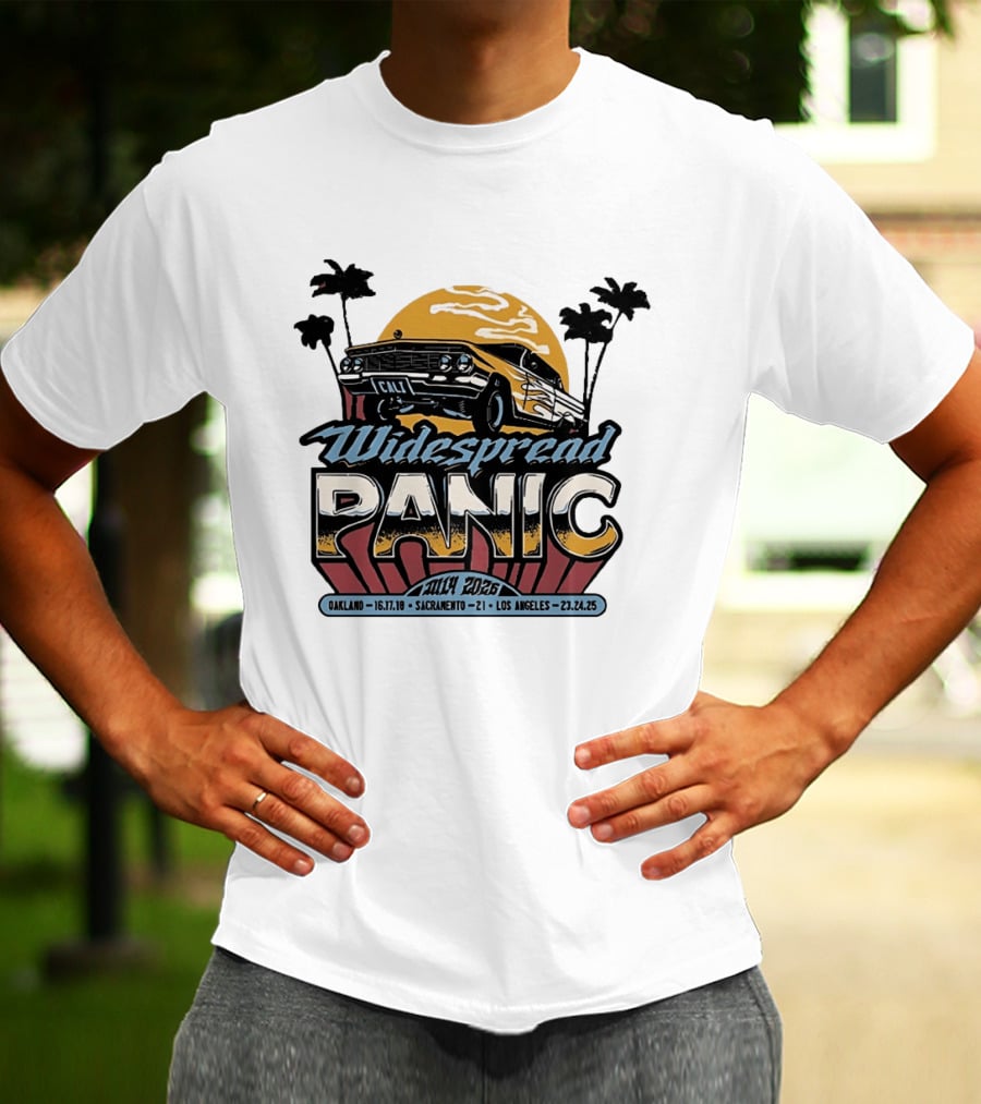 Widespread Panic California Tour 2026 Oakland Sacramento Los Angeles July Dates Retro Car Sunset T-Shirt