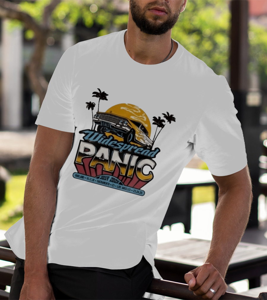 Widespread Panic Summer Tour 2026 Oakland Sacramento Los Angeles Classic Car Palm Trees T-Shirt